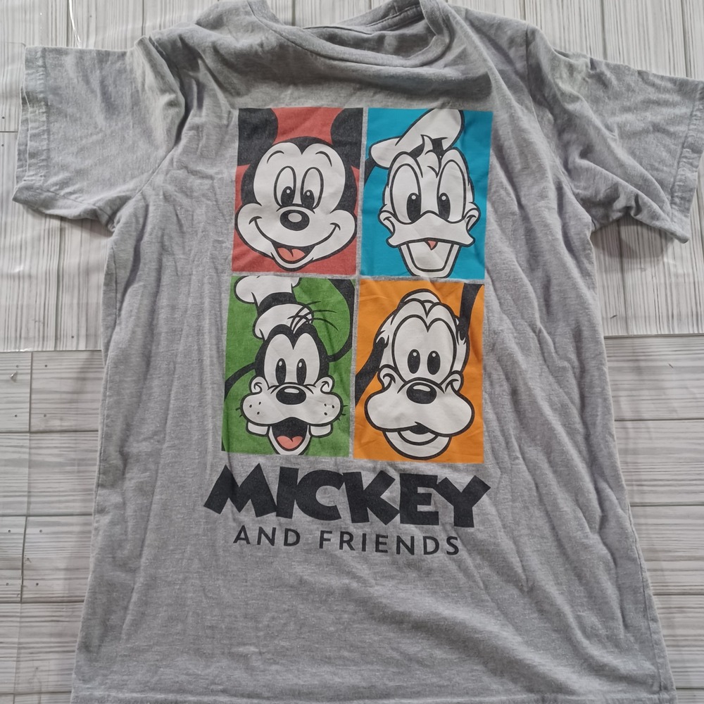 Disney Mickey and Friends Graphic T-Shirt Mens Small Grey Donald Goofy Pluto
